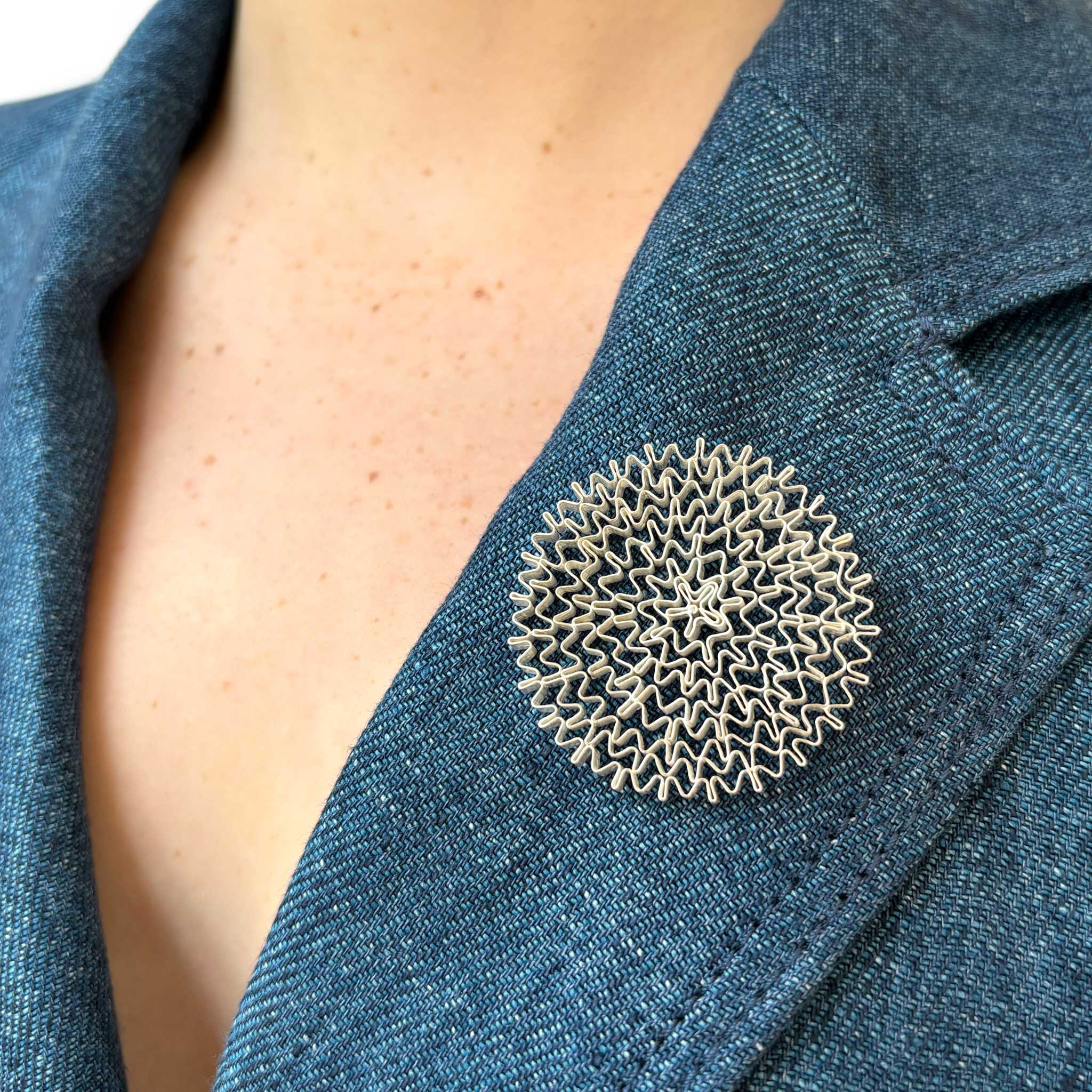Large Scaffold Circle Brooch in Sterling Silver